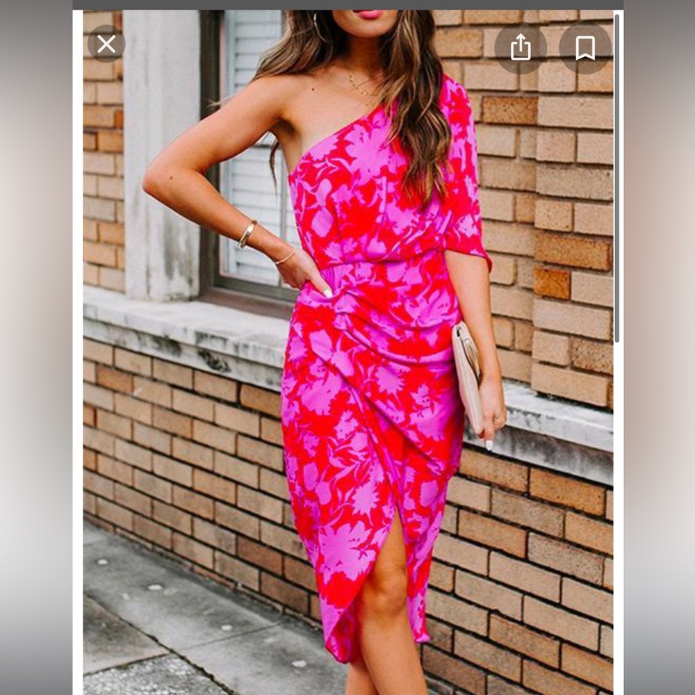 One Shoulder Flattering Fun Print Dress